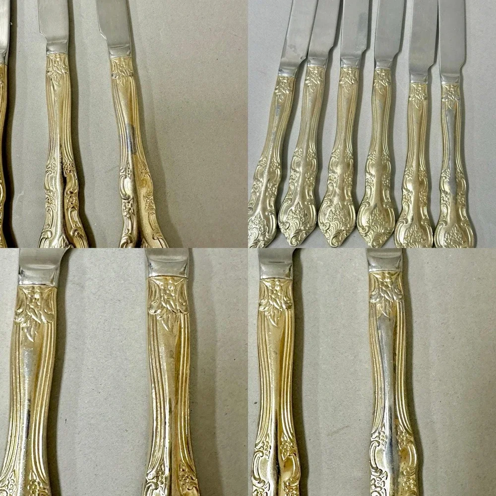RSVP Indonesia TM Gold‎ Electroplate 34 Piece Floral Scroll Knives/Forks Holiday